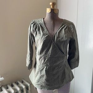Sage Green Wrap Top w/ detail button closure. NWOT